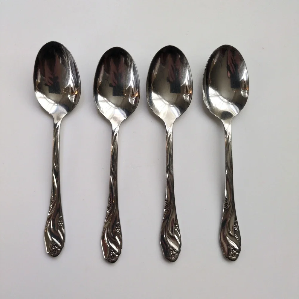 Vtg Oneida LORILEI Soup Large Spoons (4) Stainless Floral Flatware‎ Lorelei